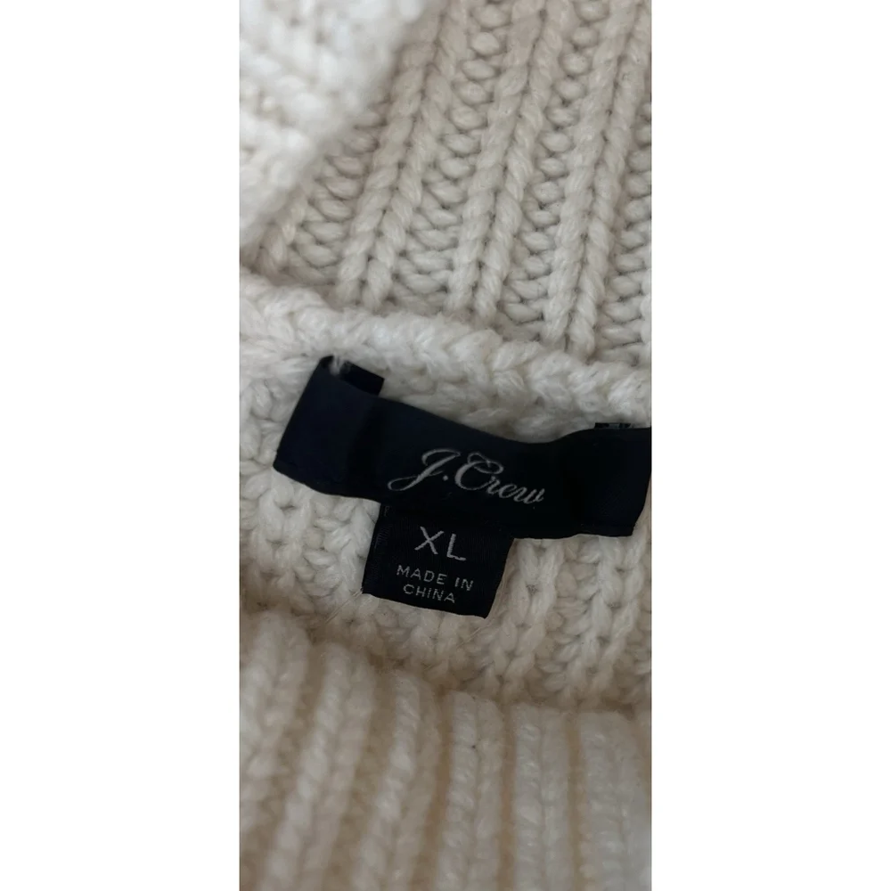 J Crew Front-Pocket Ivory Turtleneck Sweater Merino Wool Size XL Chunky Thick